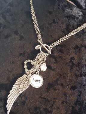 Cookie Lee Silver-Tone 'Love' Wing & Heart Charm Necklace Layered.